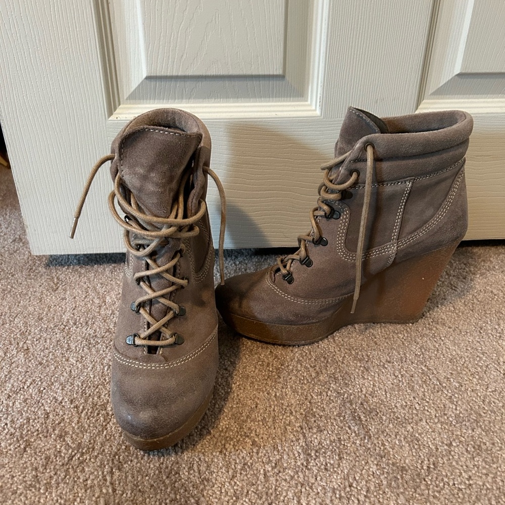Steve Madden distressed grey platform lace up booties worn twice.